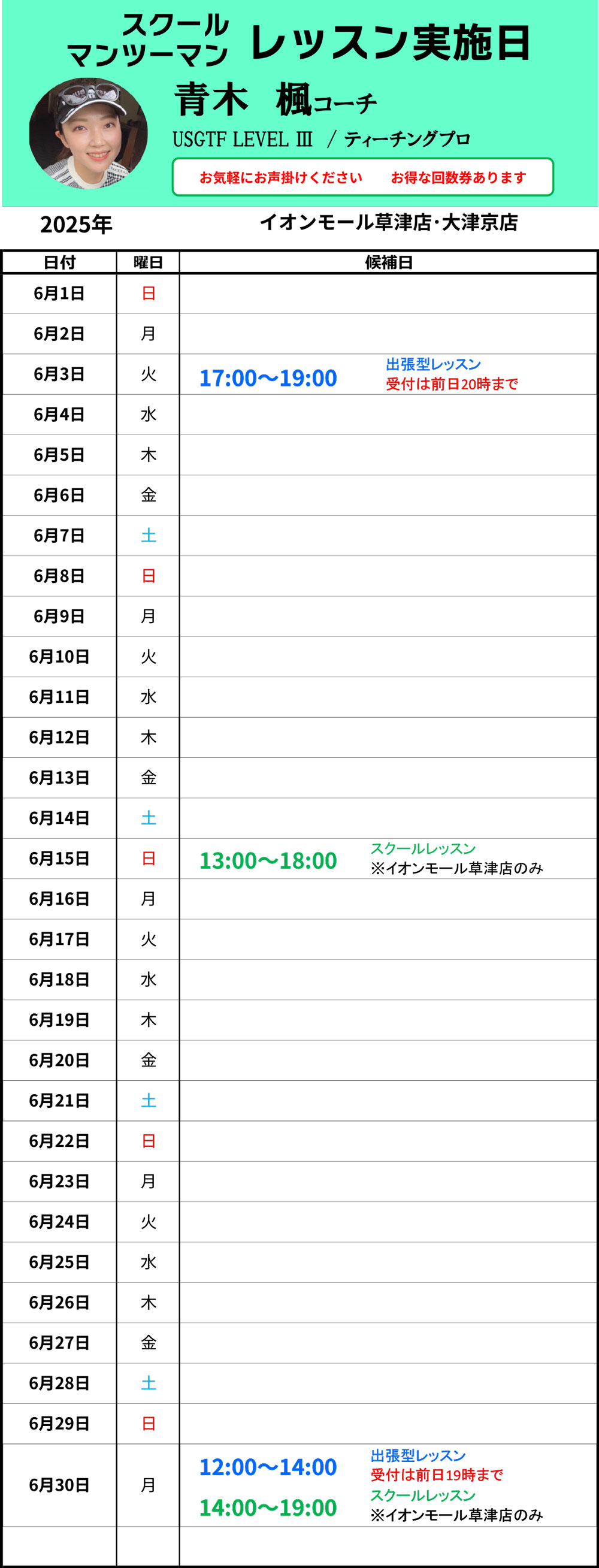 レッスン実施日